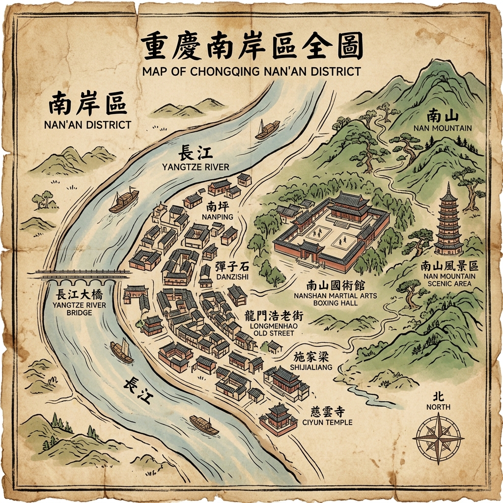 Stylized map of Chongqing Nan'an District