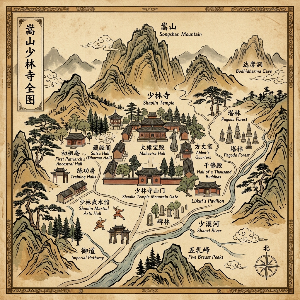 Stylized map of Songshan Shaolin Temple