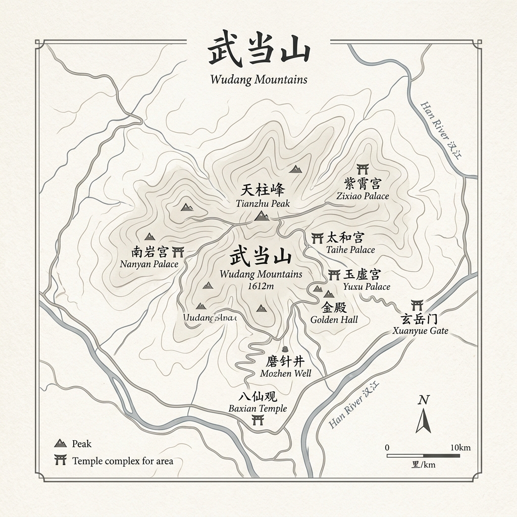 Stylized map of Wudang Mountain